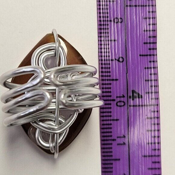 Amber Brown Rhombus Shape Ring Adjustable Band Handmade Semi Precious Ring - Picture 6 of 10